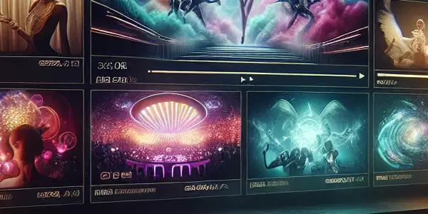 A modern VIP streaming app interface showcasing alluring performers in a dark, luxurious atmosphere.