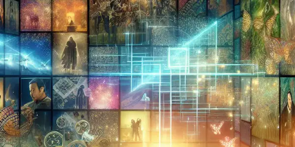 A split scene showcasing Western and Japanese adult film themes, blending modern aesthetics with cultural motifs and cinematic elements.